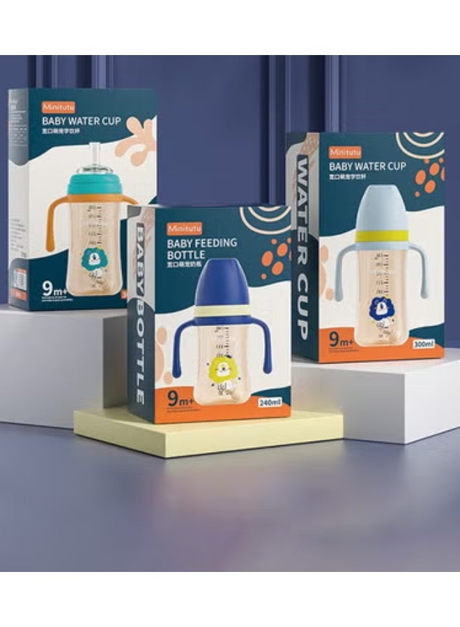 MIXDE 3 in 1 Baby Feeding Bottle 240ml(8oz), With Handle, Breast-like nipple, Sippy spout, Straight drinking straw, 0-36M - Image 5